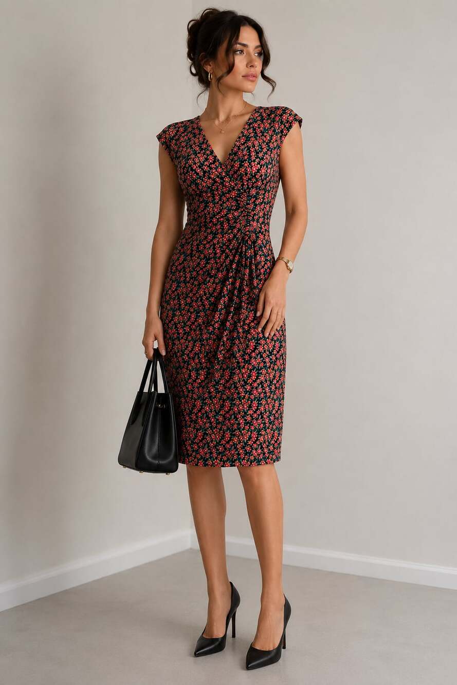 Nanette Lepore Size 6 Floral Rayon Dress Retro Tea Dress Made USA Office Siren